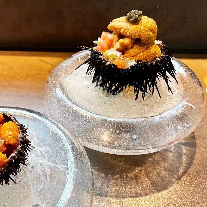 Creative Glass Container Double-Layer Transparent Bubble Dessert Snack Plate Artistic Dish Placement French Flat Plate Tableware