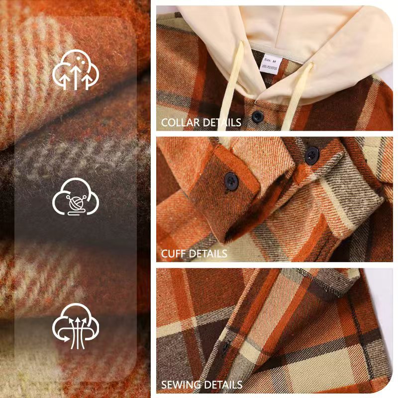 Tendencia transfronteriza Amazon primavera y otoño hombre cálido con capuchón camisa a cuadros de tamaño europeo abrigo americano relajado