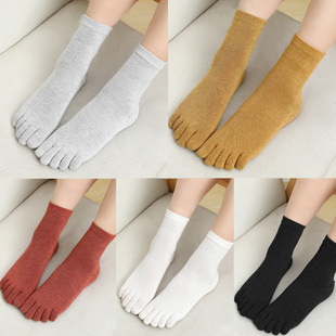 Women's mid-heel five-finger socks, pure color cotton sweat-absorbent toe socks, breathable sports Korean style toe socks for spring and autumn