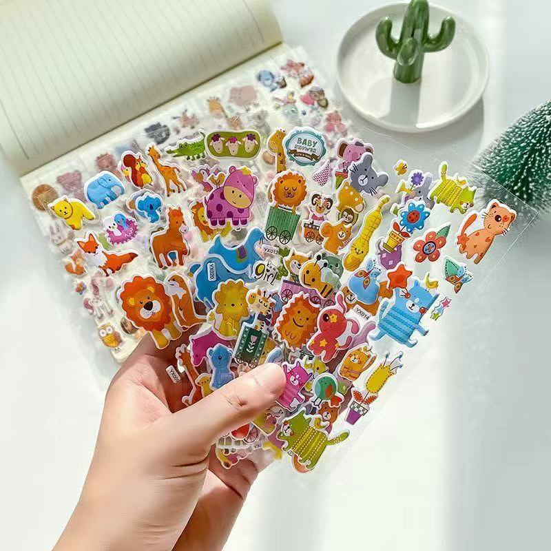 Pegatinas de dibujos animados para niños 3D estereoscópicas burbujas pegatinas letras digitales pequeños animales guardería niña princesa pegatinas lindas