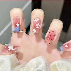 Mini Fresh Sweet Style Wearable Nail Art, Blush, Polka Dot Small Flowers, Whitening Spring and Summer Nails, Removable Fake Nail Clips