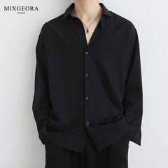 MIX GEORAパーマなし垂れ下がり感シャツ男長袖黒ごろつきかっこいいカジュアル感の中に春秋白佳泰を掛けます。