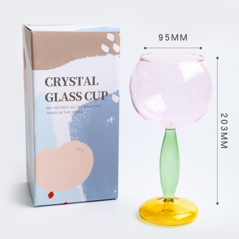 Red neta de alto valor, copa de vidrio de color de contraste de viento ins, costura para el hogar, copa de vino de vidrio de borosilicato esférico de color