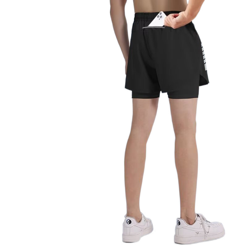 Pantalones cortos deportivos profesionales para correr, pantalones de cinco puntos para hombre, bolsillo con cremallera en la cintura trasera, se puede colocar en el teléfono móvil, seda de hielo, sección delgada, transpirable, secado rápido