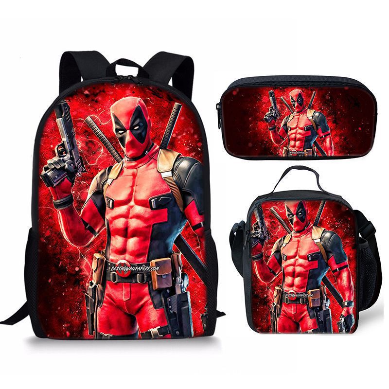 Nuevo deadpool Deadpool paquete de comida de tres piezas bolsa de lápices estudiante mochila de bebé Amazon lindo todo fósforo portátil