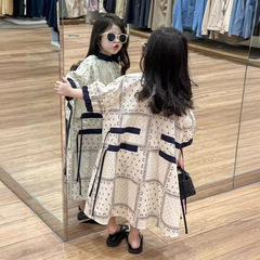 童裝裙子女童連衣裙2024夏裝氣質印花薄款寬鬆短袖度假風公主裙