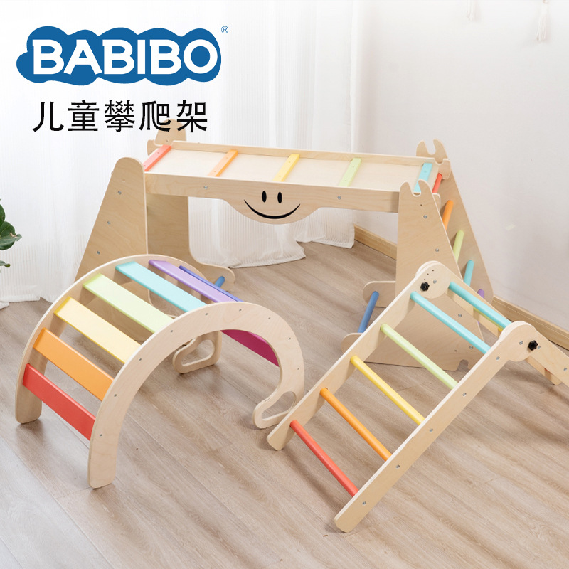 Wooden universal climbing frame for training for kindergarten