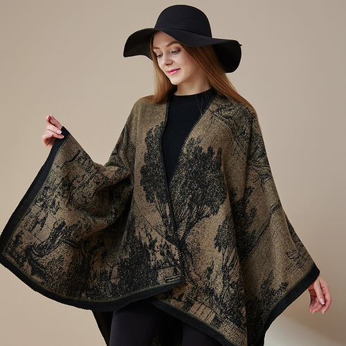  winter new style literary retro shawl women's travel scarf women's autumn and winter dual-purpose cloak outer thickening