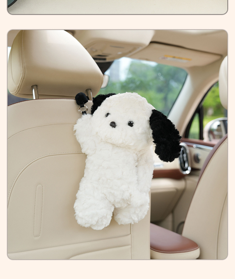 Car Tissue Box Plush Cartoon Puppy Car Tissue Hanging Bag Cute Tissue Box Tissue Pack Interior Supplies
