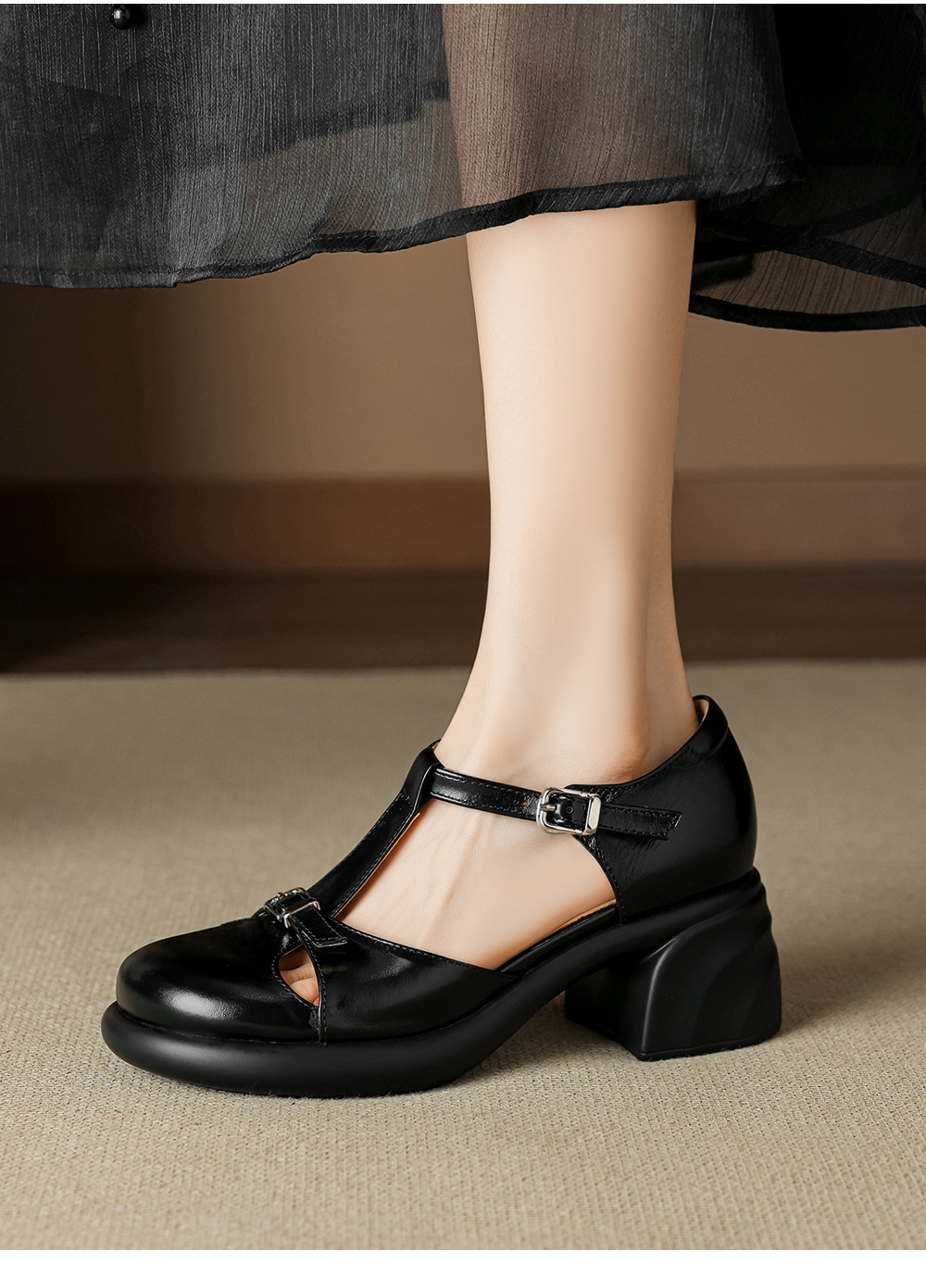 Sandal cao gót nữ mũi nhọn bít đế dày gót 6 cm phong cách đơn giản — đen chi tiết 8
