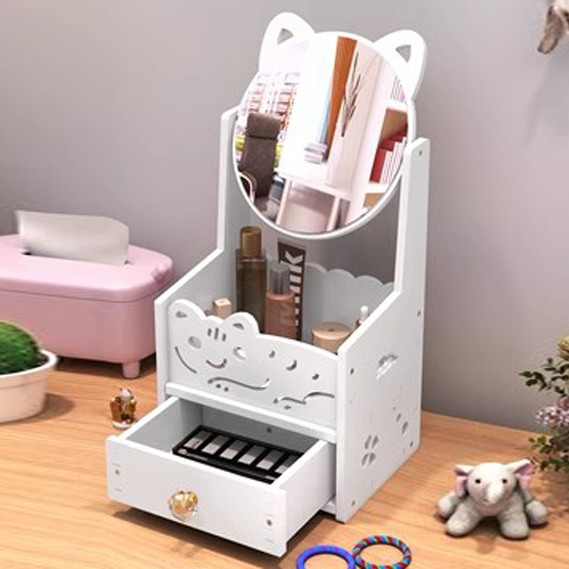 Espejo de maquillaje de escritorio cajón grande caja de almacenamiento de cosméticos portátil Internet celebridad dormitorio estudiante vestidor espejo al por mayor
