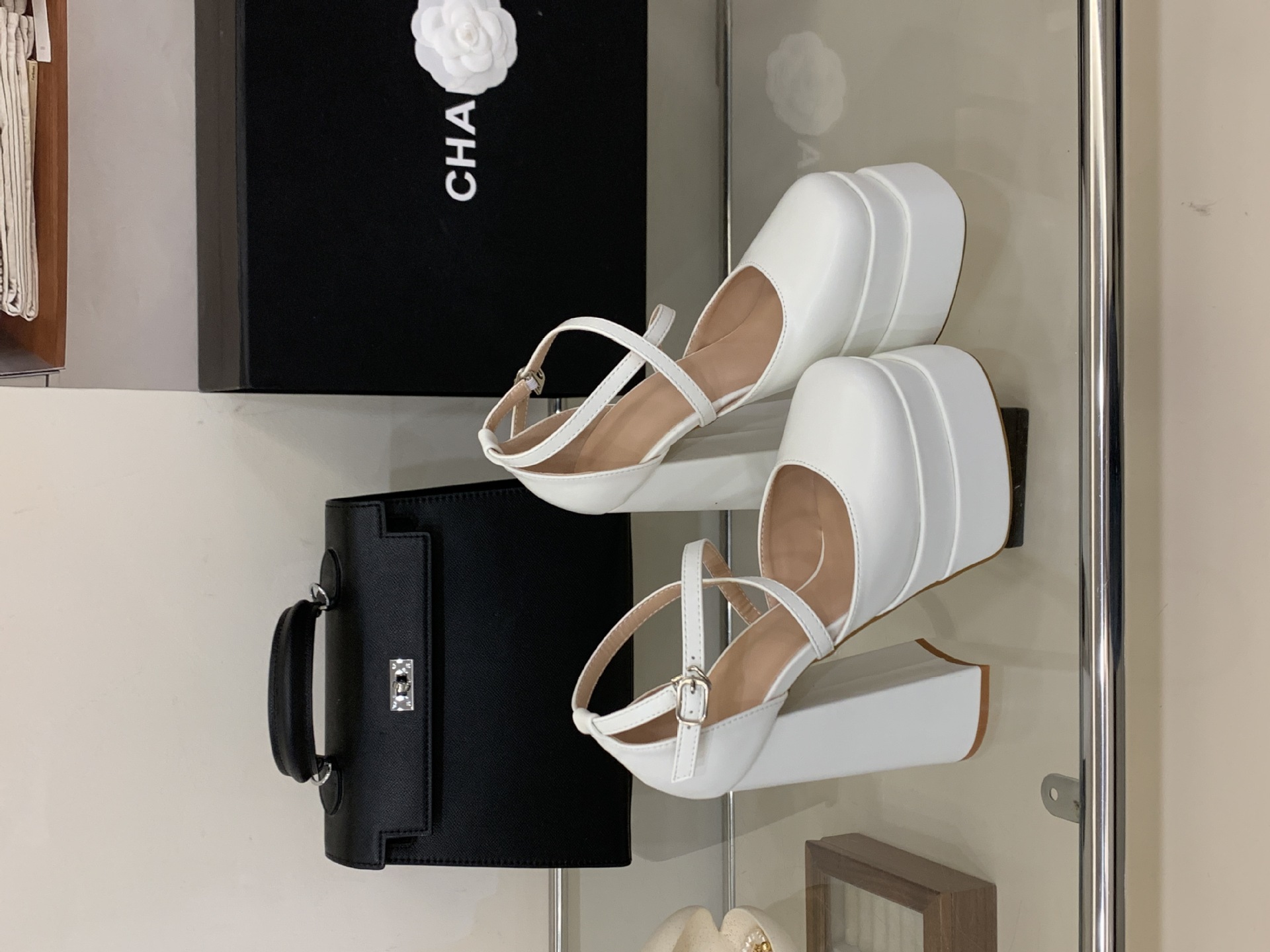 Sandal cao gót nữ mũi vuông đế platform gót to bản chất liệu satin — màu đen chi tiết 9