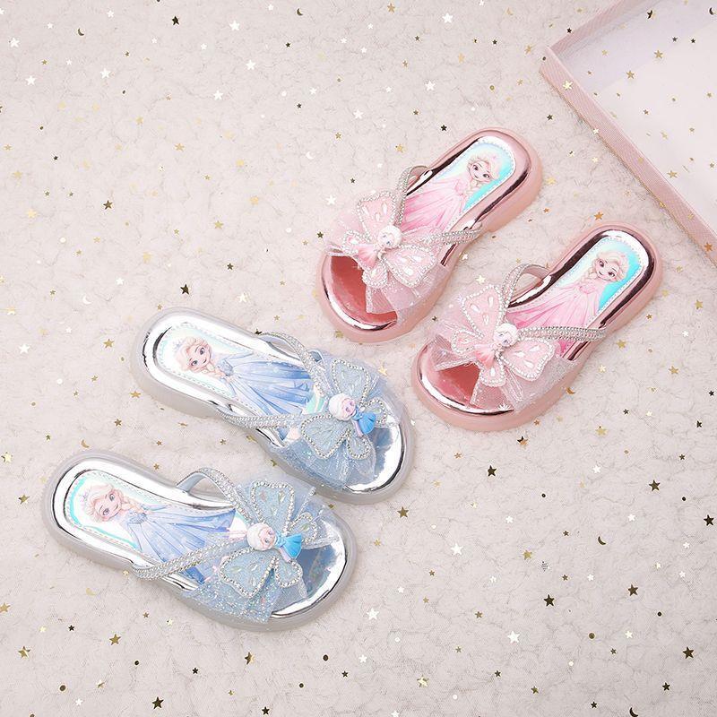 Frozen Elsa Blue Princess Shoes Summer Children's Slippers Cute Little Girls High Heels Girls' Sandals
