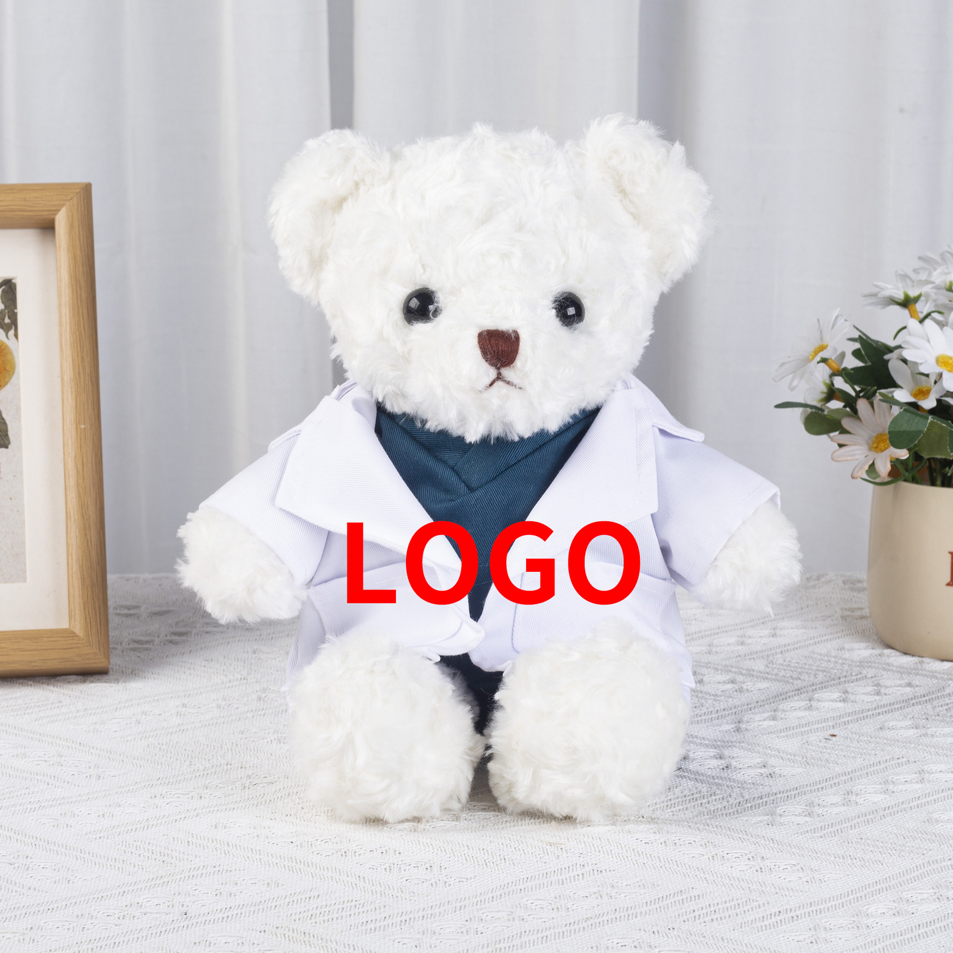 Doctor y enfermera uniformes de oso de peluche uniformes de muñeca de enfermería oso logotipo impresión de regalo de juguetes de peluche