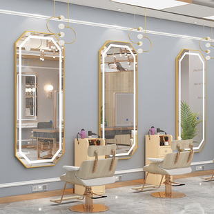 Barber Shop Mirror Table Internet Celebrity Hairdressing Makeup Mirror Hair Salon Special Fashionable Wall Hanging Simple LED Hair Cutting Mirror with Light