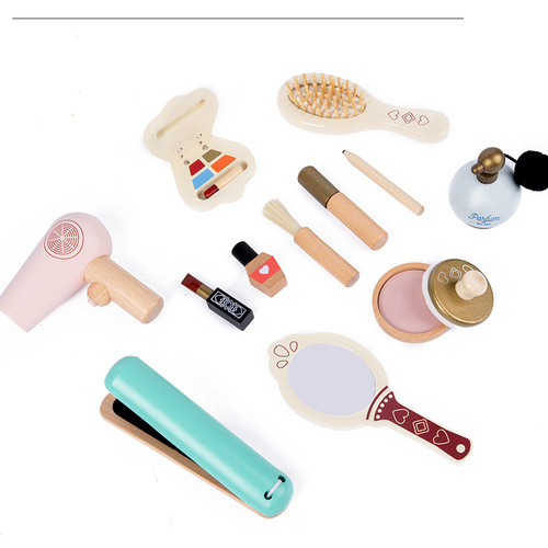 Children's wooden simulation play house dressing and manicure cosmetic bag cross-border early education hairdressing and makeup set educational toys