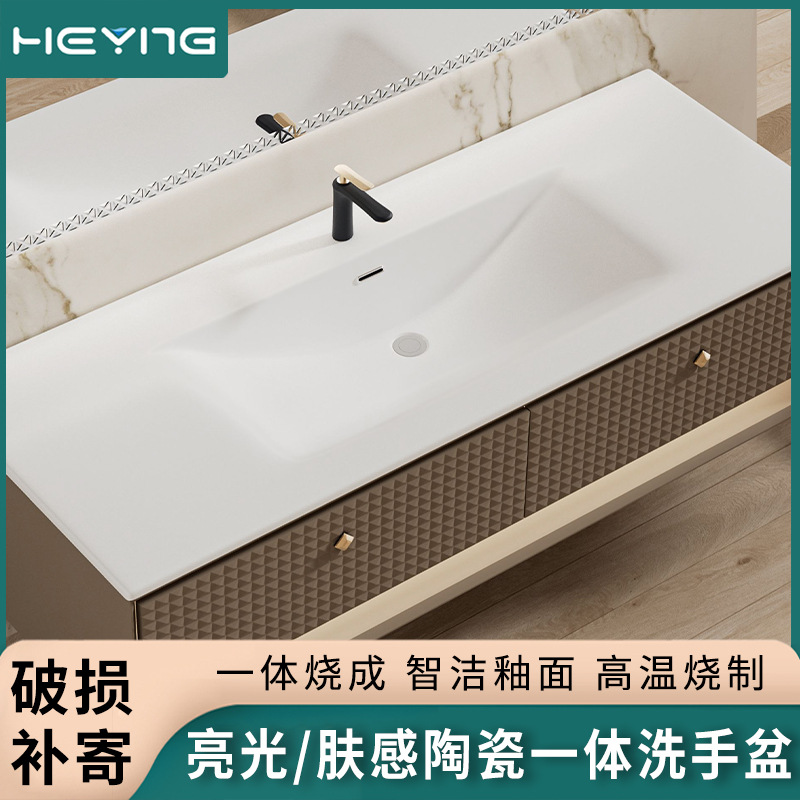 Lavabo de baño, lavabo individual, lavabo integrado de cerámica, lavabo de lado delgado, mesa simple, lavabo izquierdo y derecho, esquinas cortadas