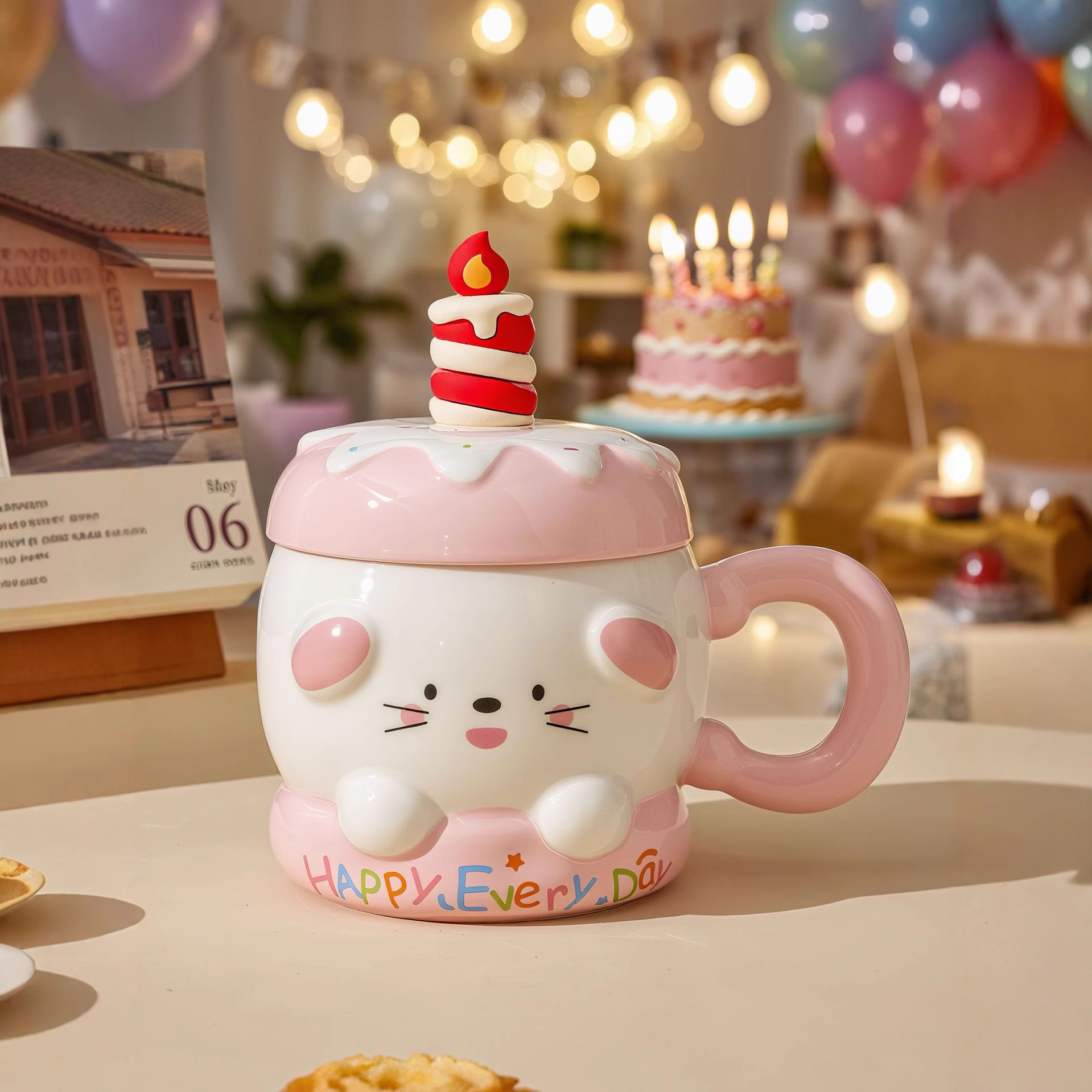 Süße Keramiktasse Mit Deckel Und Löffel Als Geburtstagsgeschenk_voghion.com