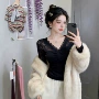 长袖v领修身打底蕾丝衫