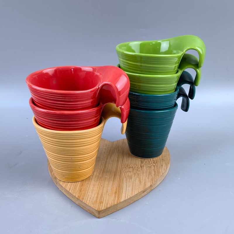 Taza Ludie simple Juego de tazas de café esmaltado de colores Taza de leche de lechada Taza apilada de cerámica creativa