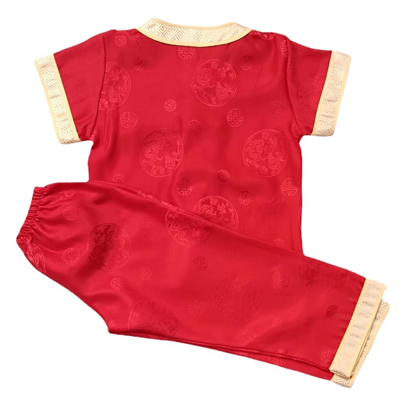 Embroidered Dragon Children's Tang Suit Boys' Satin Short-sleeved Trousers Ethnic Costume Performance Suit Foreign Trade New Year Dress
