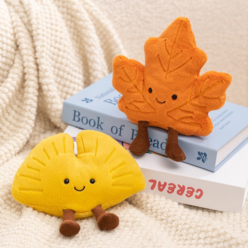Children's Cartoon Leaf Plush Toy Soft Stuffed Animal Doll Watermelon Pumpkin Design For Ages 6+ Unisex No Battery Required_voghion.com