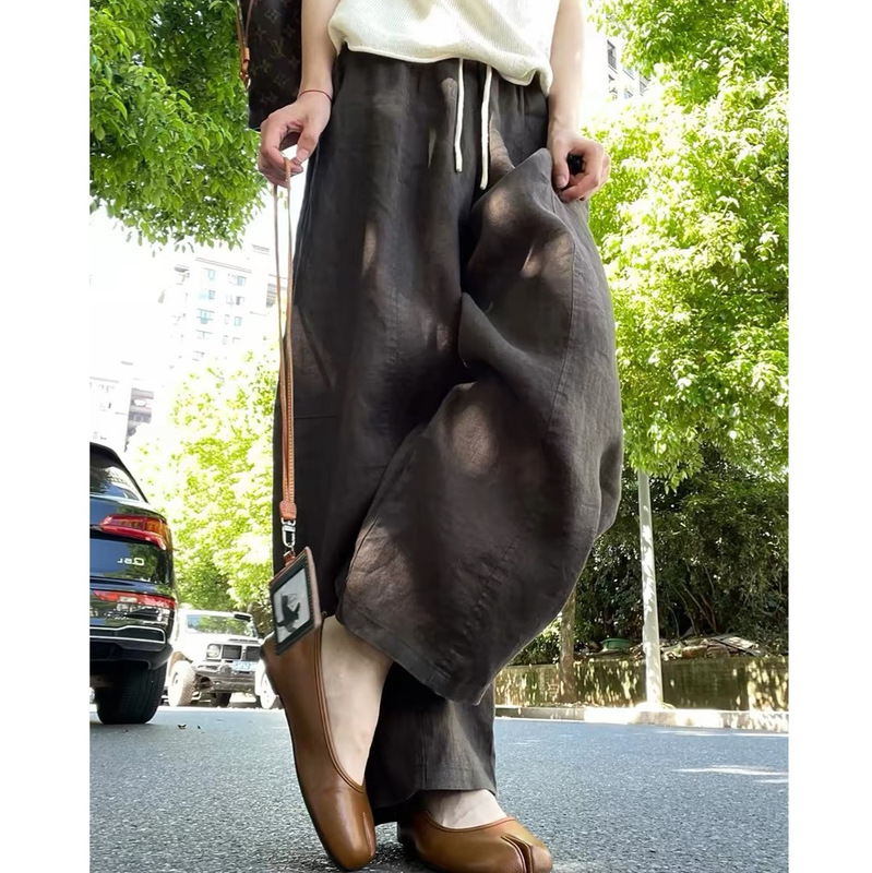 Old Money Style Linen Curved Hem Pants for Women, Summer Thin Plus Size High-Waisted Loose Slimming Lazy Wide-Leg Casual Pants Old Money Style Linen Curved Hem Pants for Women, Summer Thin Plus Size High-Waisted Loose Slimming Lazy Wide-Leg Casual Pants