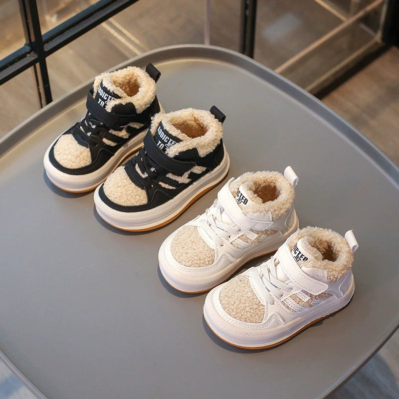 Хлопчатобумажные туфли для девочек плюс бархат теплые кроссовки зимняя новая мода для девочек высокая обувь для мальчиков дикая повседневная обувь