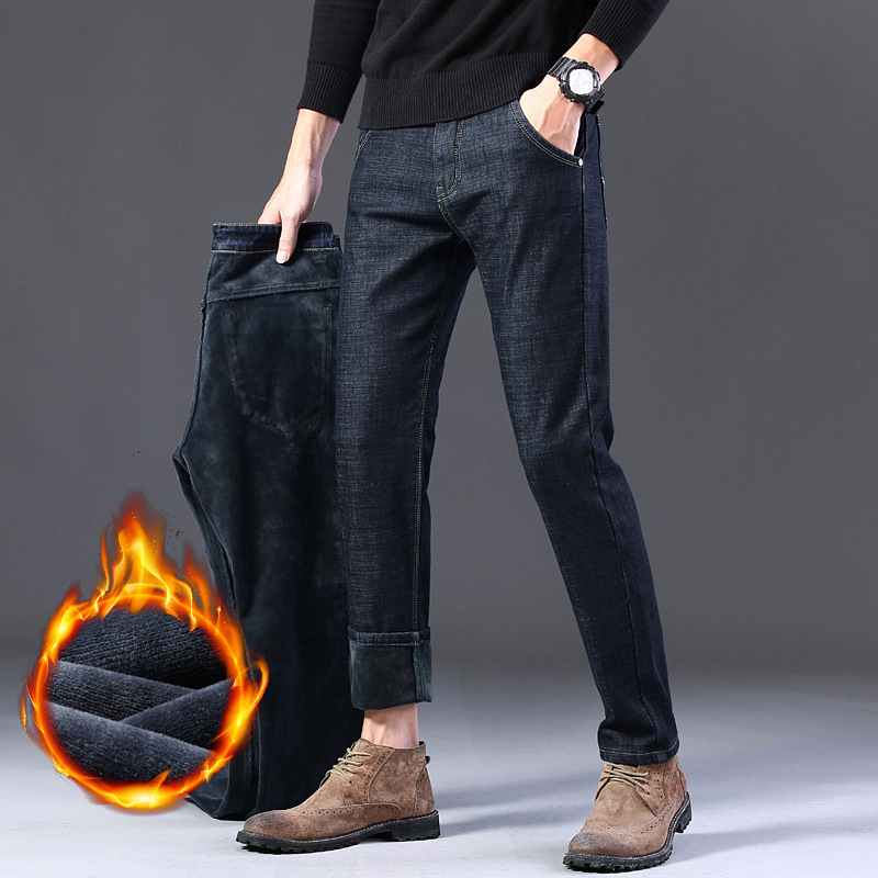 Pantalones vaqueros de lana forrados de los hombres SLIM-Fit suave estiramiento Pantalones rectos pantalones vaqueros de los hombres marca de moda ventas directas de la fábrica