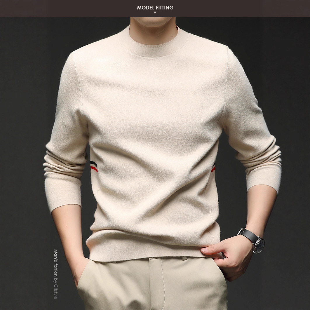 Otoño y invierno chaqueta de hombre de punto de color sólido de manga larga de cuello medio alto suéter casual camiseta base con suéter cálido