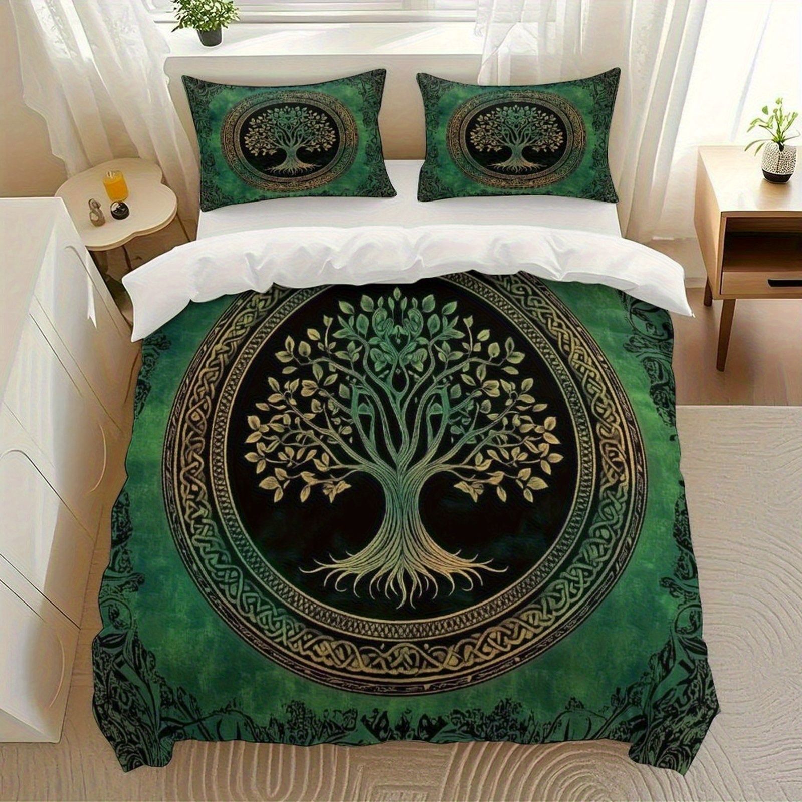 TEMU / JIT transfronterizo para brillante árbol de vida polido impresión digital kit de edredón textil para el hogar