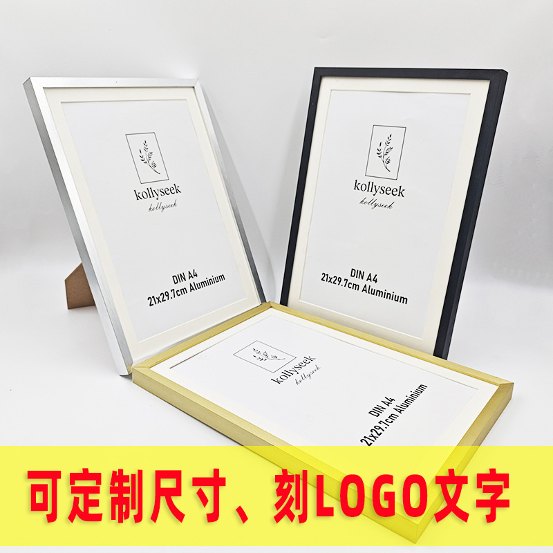 Aluminum Alloy Picture Frame A4 Photo Frame Wall Hanging 4K8KA3 Business License Certificate Metal Frame Engraving LOGO Text