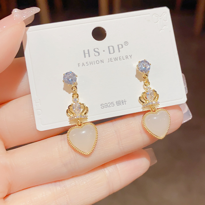 1 Pair Elegant Heart Shape Plating Inlay Alloy Artificial Gemstones Drop Earrings display picture 1