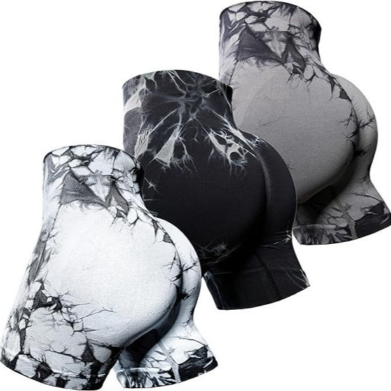 Women's High-Waisted Fit Running Yoga Pants Summer Tie Dye Fitness Sports Shorts Three Point Design_desvips.com