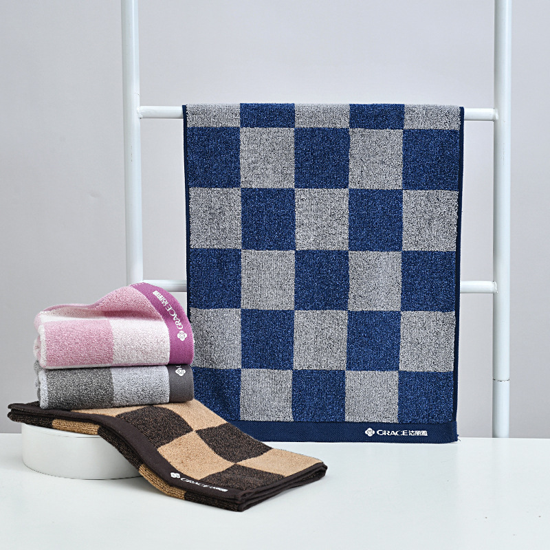 Clever Towel Cotton Comfortable Soft Classic Impression Plaid Retro Men's and Women's Couples Face Towel 240348MA