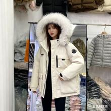 2025冬季貉子大毛领工装派克服90羽绒服女中长款加厚宽松防风外套