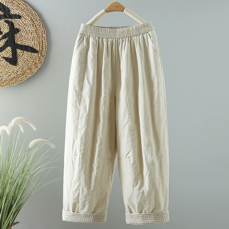 Quilted winter casual trousers, Korean style, solid colors, warm padded, sizes M–2XL