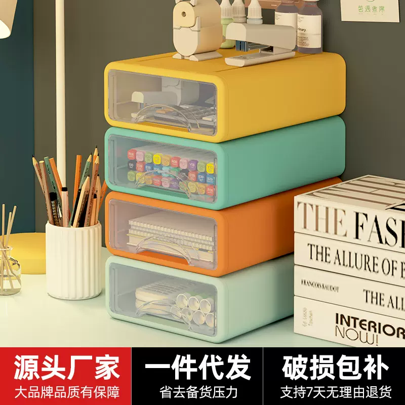 抽屉式桌面收纳盒塑料文具透明储物盒办公室化妆品多层整理收纳架