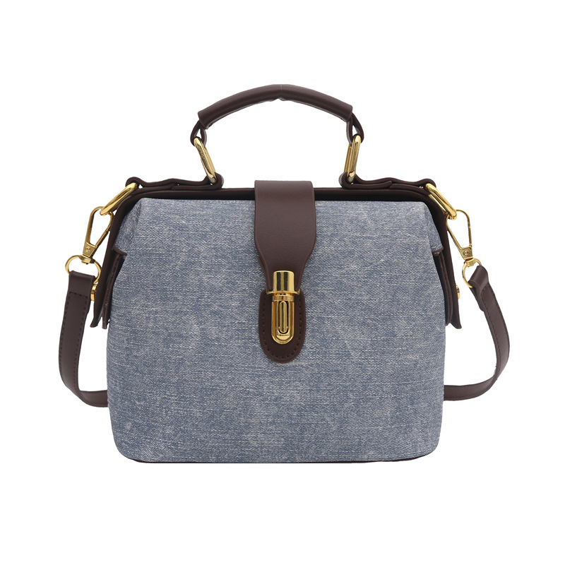 PU Leather Vintage Chinese Style Large Capacity Grained Cowhide Shoulder Crossbody Doctor Bag Women's Bucket Bag - Thumbnail 7