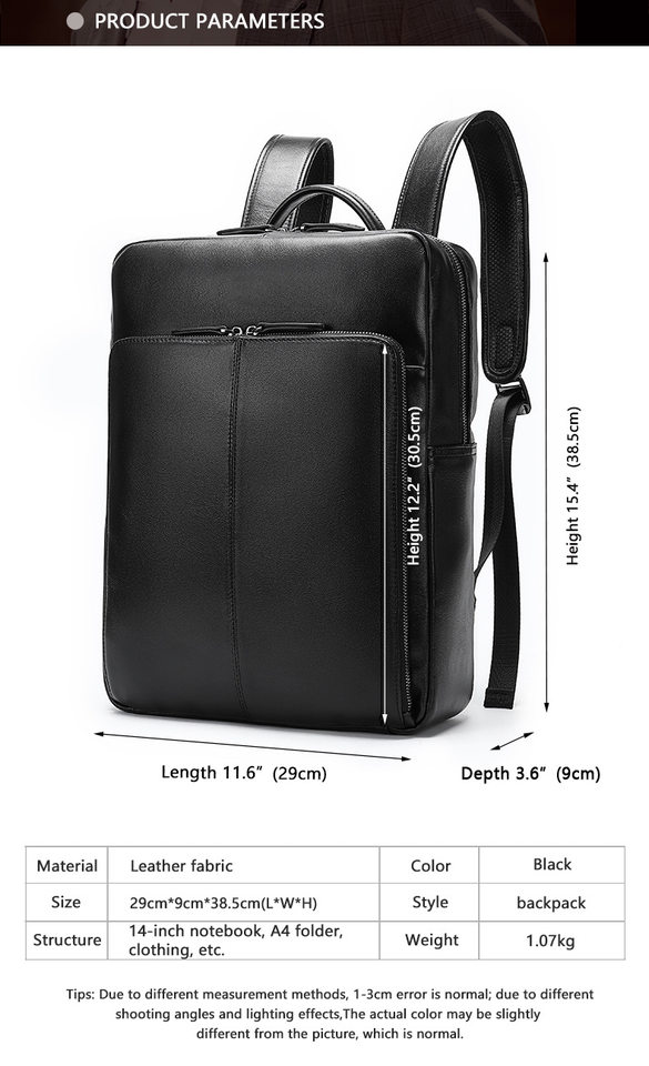 Ba lô nam da bò thật công sở đựng laptop 15,6 inch, ba lô du lịch ngoài trời — 816 màu đen, 9157 màu đen, 9197 màu đen, 8226 màu đen chi tiết 60