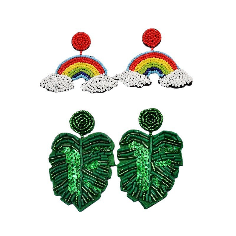 Geometric Pattern 1 Pair Bohemian Geometric Handmade Beaded Drop Earrings