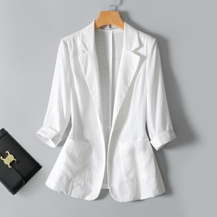 Thin Linen Small Suit Women's Short Jacket 2025 Summer New Casual Versatile Cotton and Linen Small Suit Large Size Jacket