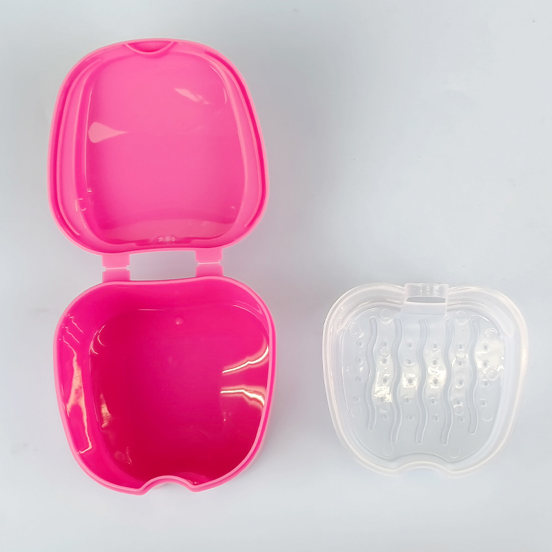 Caja de dientes dentados, caja de almacenamiento de dientes, caja de retención de aparatos dentados, caja de almacenamiento en forma de manzana, logotipo impreso image 4