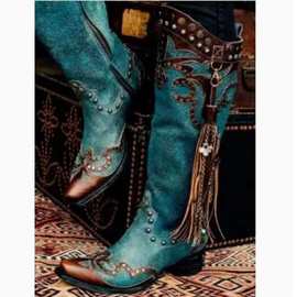 2020年新款时装靴长靴流苏靴女靴民族风大码40-43wish独立站货源