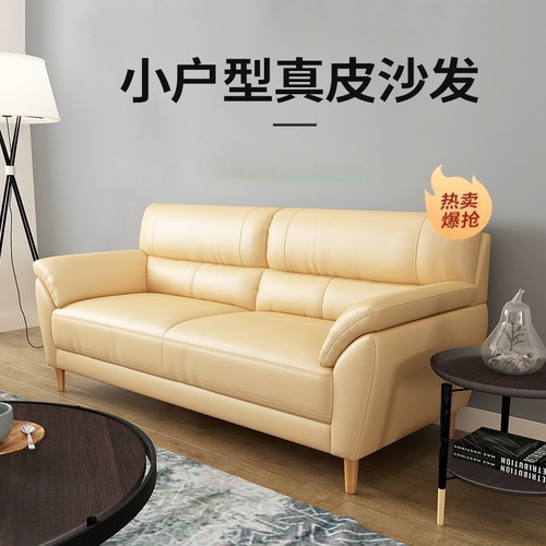 Nordic-style leather sofa, European head layer cowhide, small household leather art sofa, living room three-person sofa, office and home use