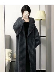 慵懒风麻花长款毛衣女开衫2025秋季新款翻领宽松加厚针织外套大衣