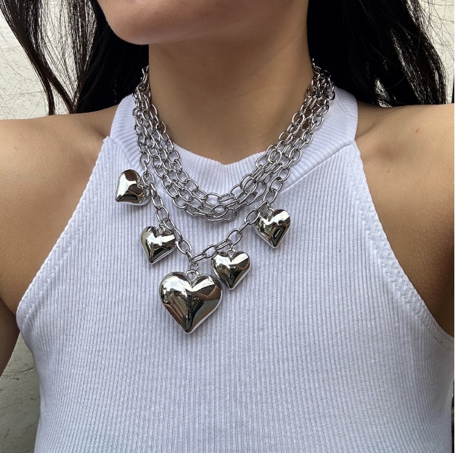 50g Weight CCB Pendant Material Necklace Classification Aluminum Chain Material Paperclip Chain Chain Type 1 Piece Quantity Daily Occasion CCB, Aluminum Material Heart Shape Pattern Women's Gender Plating Design Exaggerated Style Exaggerated Heart Shape CCB Aluminum Paperclip Chain Statement Necklaces Wholesale 4