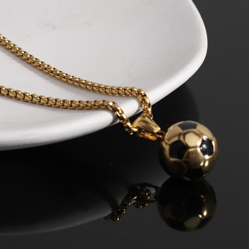 Euramerican Ins Sporty Personality 304 Stainless Steel Titanium Football Necklace for Men Creative World Cup Compatible Wholesale for Women