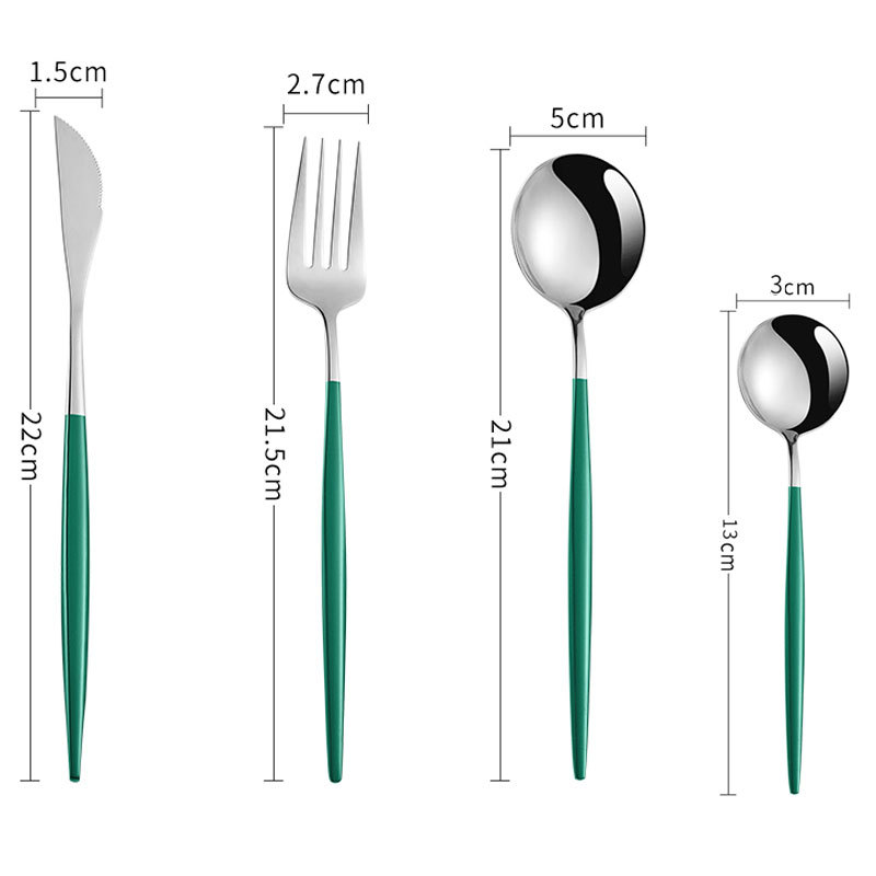 Vajilla de acero inoxidable portugués creativo mango largo cuchillo de filete, tenedor y cuchara comida occidental cuatro piezas principales titanio nórdico RED DE ORO cuchara redonda roja