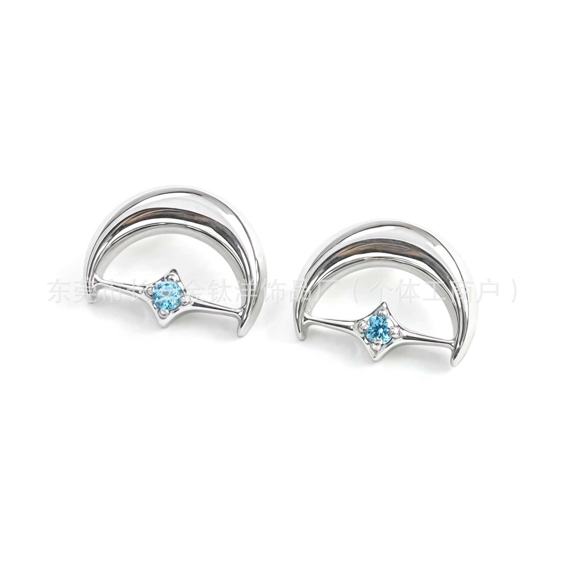 F136 Titanium Moon Inlaid 5A Zircon Earrings - Lip Nails Cochlear Nails G23 Titanium Alloy Body Piercing Jewelry detail image 8